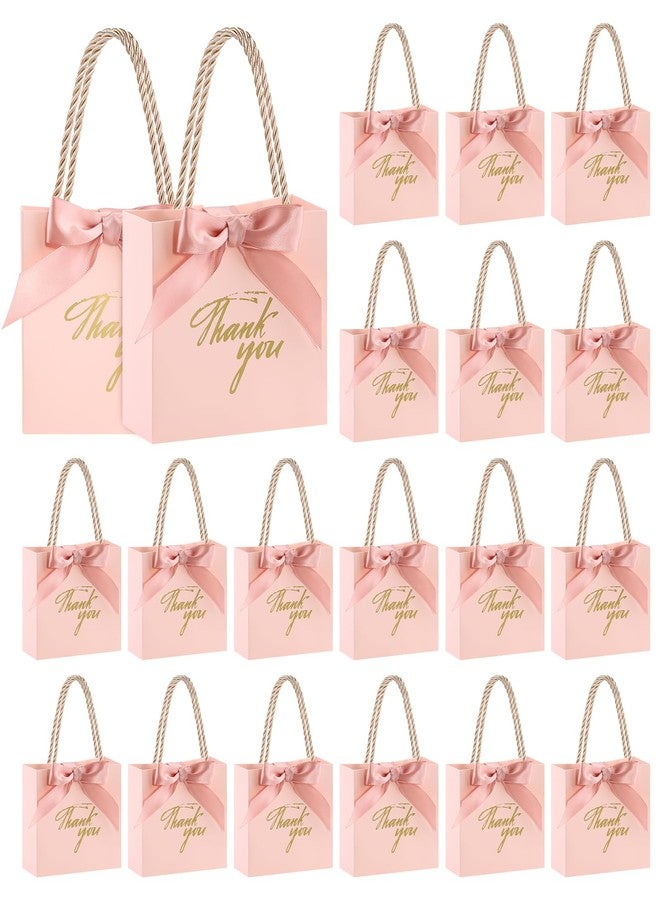 Motroce 20Pcs Small Thank You Gift Bags With Handles, 5.5 x 2.4 x 4.7 Inches Pink Mini Gift Bags Bulk, Party Favor Bags with Ribbons for Wedding Baby Shower Birthday Christmas - Image 1